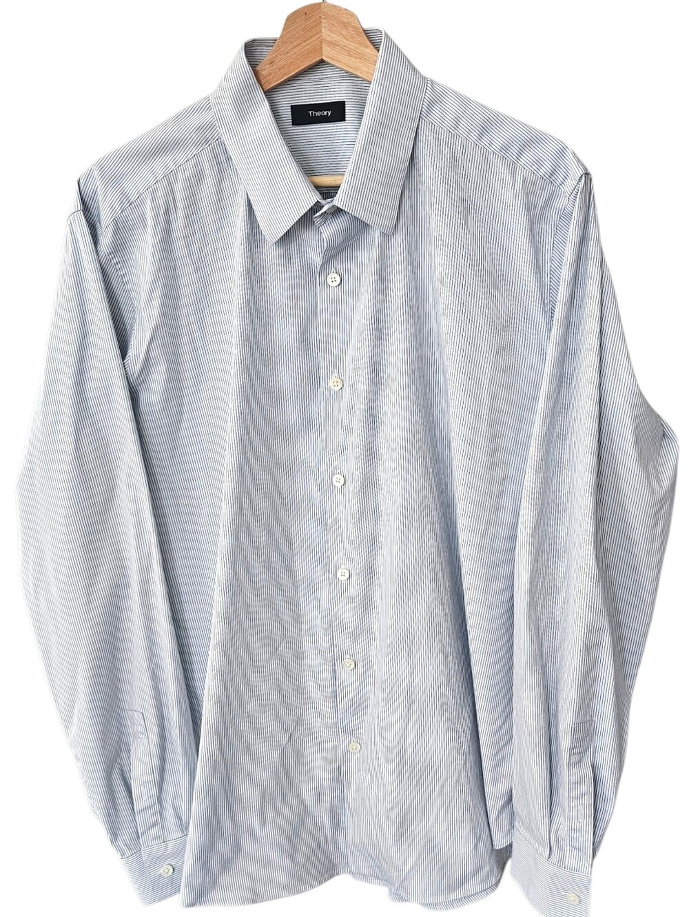 Theory Men's Light Blue Striped Button Up Shirt XL
